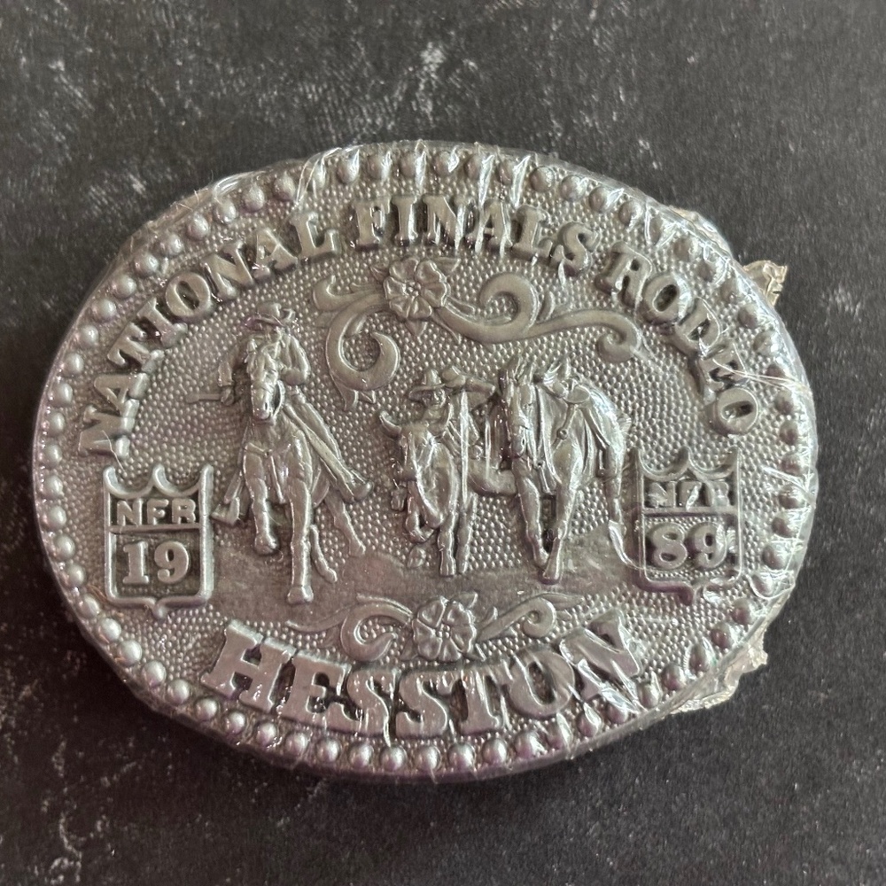Hesston 1989 Silver Youth National Finals Rodeo Commemorative Series Belt Buckle